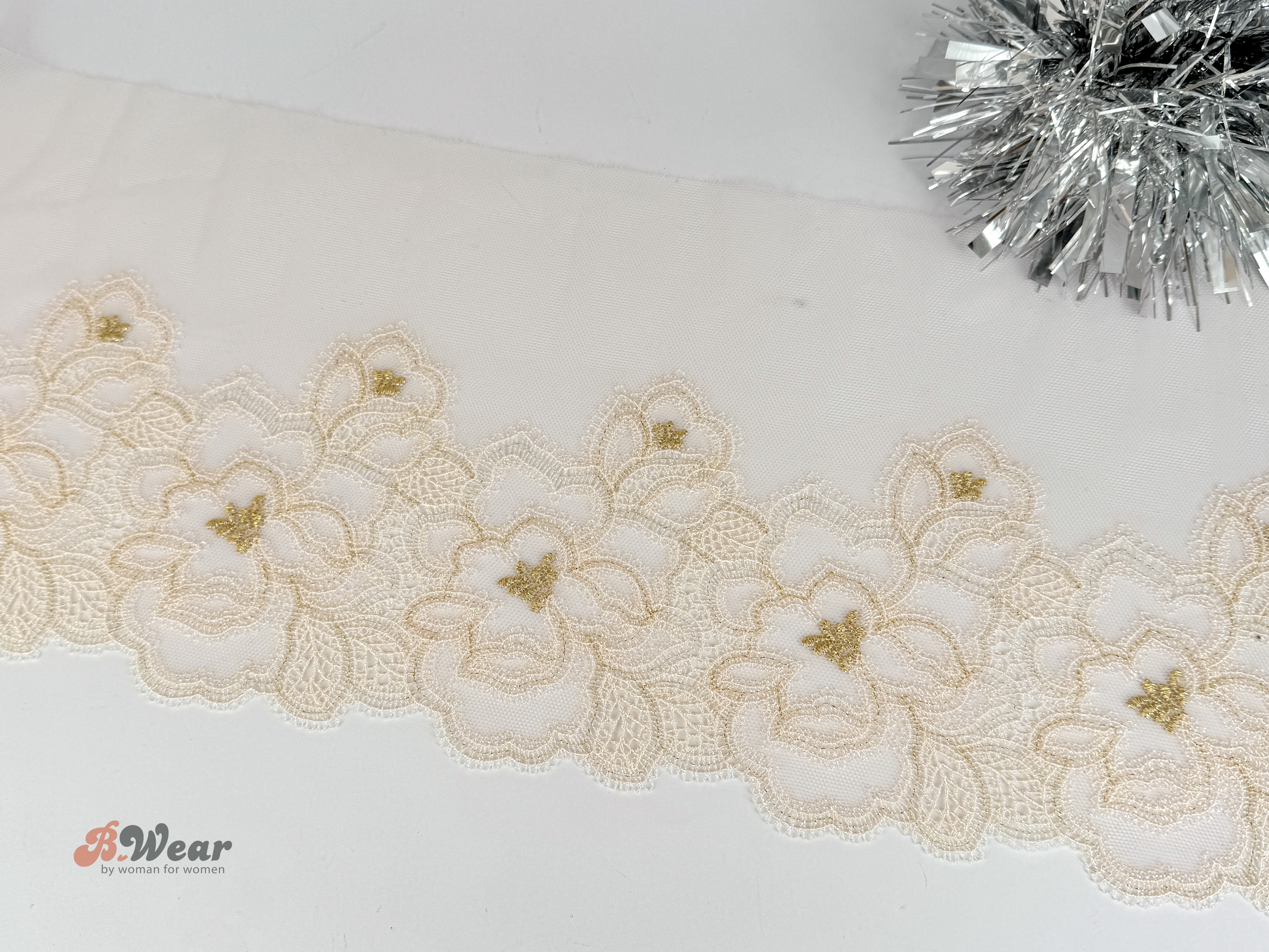 Champagne lace with floral embroidery - 6