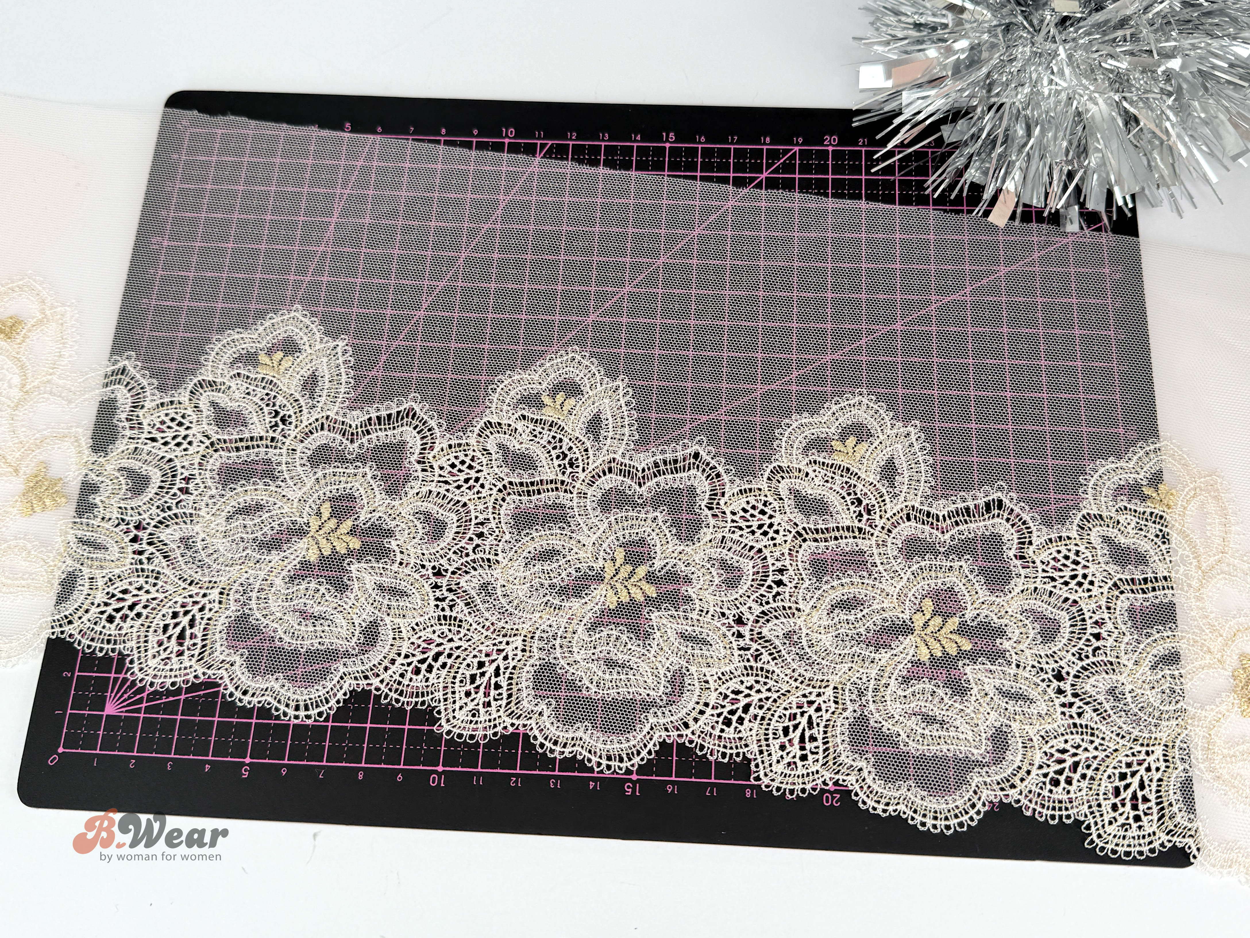 Champagne lace with floral embroidery