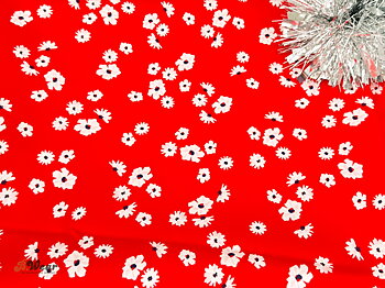 Red with small white flowers - non stretch  swimwear fabric