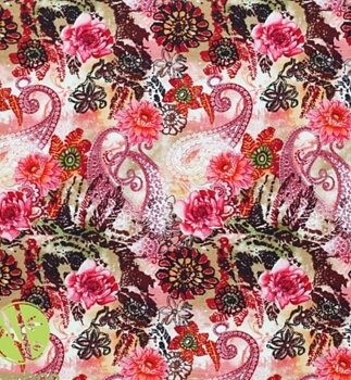 Soft Bamboo Jersey with flowers and paisley pattern