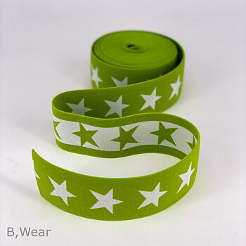 40 mm wide Limegreen elastic with white stars