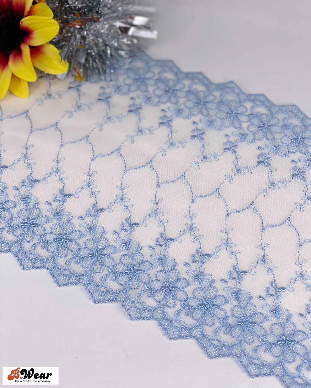 Beautiful White non-stretch lace with Lightblue flowers