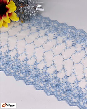 Beautiful White non-stretch lace with Lightblue flowers