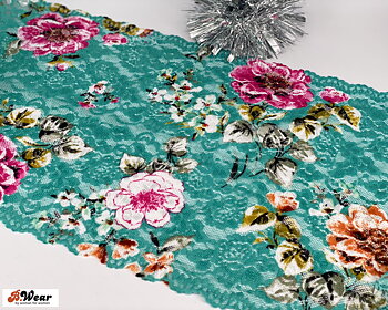 Turquoisegreene lace with beautiful flowers in stretch - 28 cm