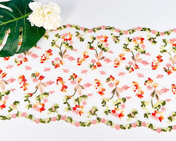 Beautiful Non-stretch lace with small flowers in orange, Ivory, pink &  green - 22 cm