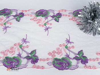 Beautiful Non-stretch lace  with colourful flowers - 25  cm