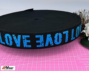 40 mm wide elastic - Black with LOVE in blue