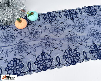 Beautiful Mesh Stretch lace in blue and with Offwhite dekorations