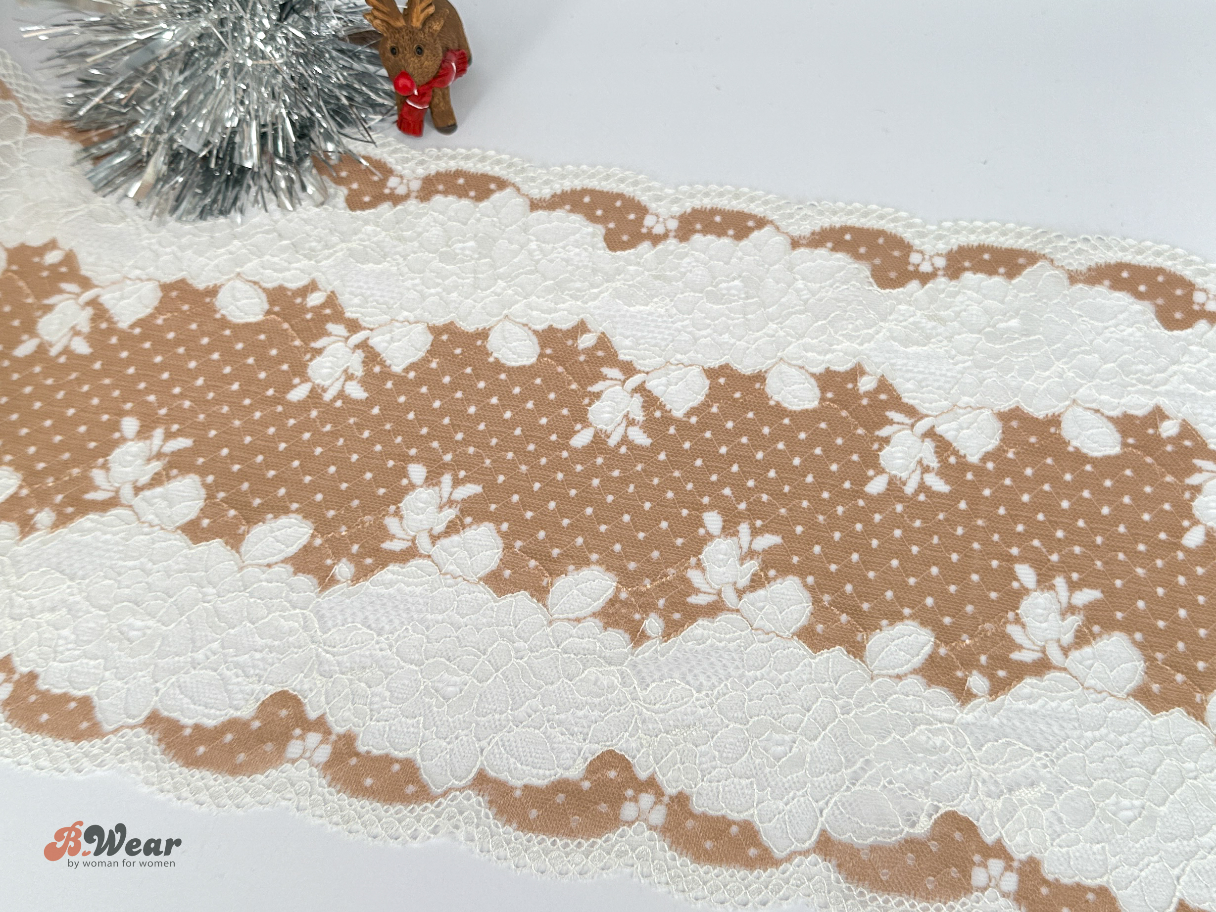 Ljus Ivory och koppar färgad Stretch spets - 22 cm - 2