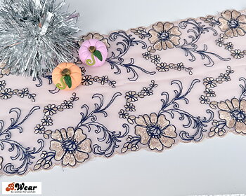 Beautiful Mesh Stretch lace in beige/pink with Chapmagne coloured flowers