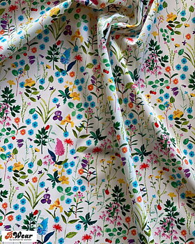 Lingerie Satin -  White with summer flowers