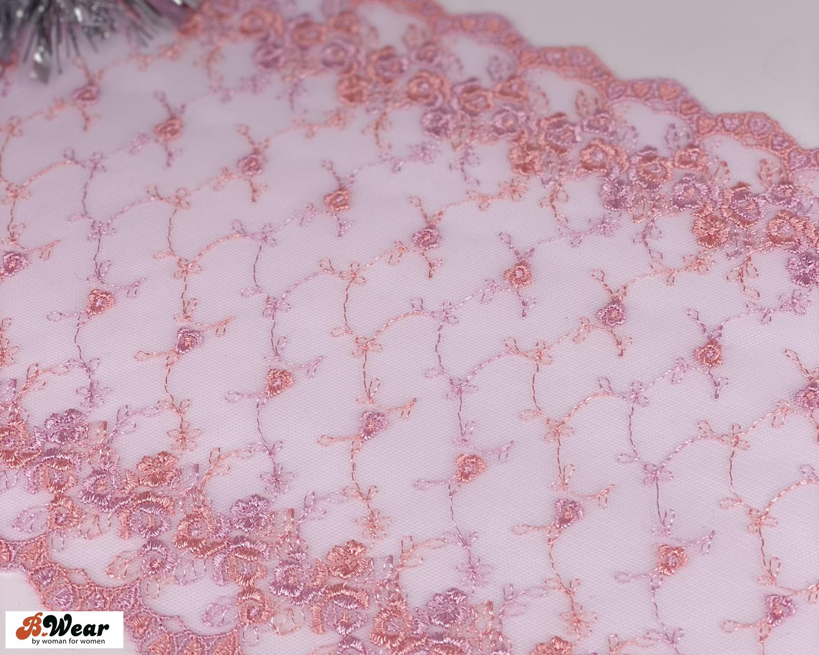 Pink & apricote flowers -  non-stretch lace