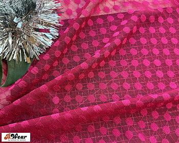 Hallonrosa Mesh spets med stretch på fullbredd
