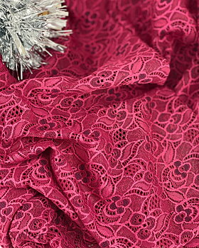 Raspberrypink with small lavender flowers - Stretch lace full width