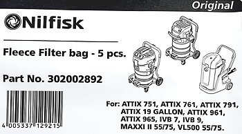 Dammsugarpåsar Nilfisk  Attix 751, 761, 961, Nilfisk Maxxi II,  55/75,  Nilfisk VL500  55/75 m.fl.