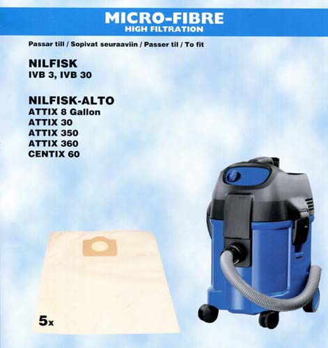 5X Nilfisk Alto Attix 30-21PC 350 360 Gallon Centix 60 Vacuum Cleaner Bags A691H 