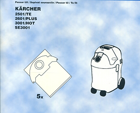 DAMMSUGARPÅSAR KÄRCHER  2501TE, 2601PLUS, 3001HOT, SE3001, 5-PACK