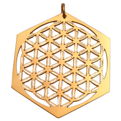 Hängsmycke - Flower of Life i ädelstål/guldförgyllt stål - Sexkantigt