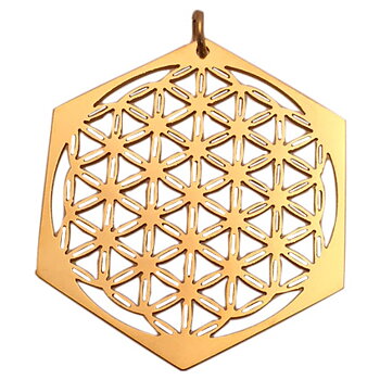 Hängsmycke - Flower of Life i ädelstål/guldförgyllt stål - Sexkantigt