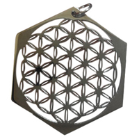 Hängsmycke - Flower of Life i ädelstål/guldförgyllt stål - Sexkantigt - 2
