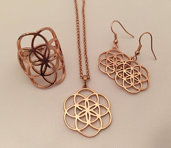 Örhängen - Hängsmycke - Ring - Set - Rosépläterat