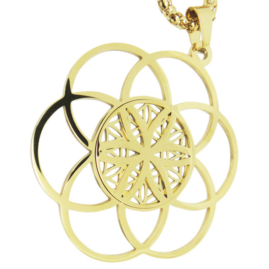 Hängsmycke Flower/Seed of life - Guld -50 mm i dubbeldesign - 2
