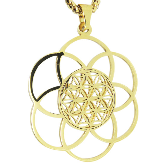 Hängsmycke Flower/Seed of life - Guld -50 mm i dubbeldesign