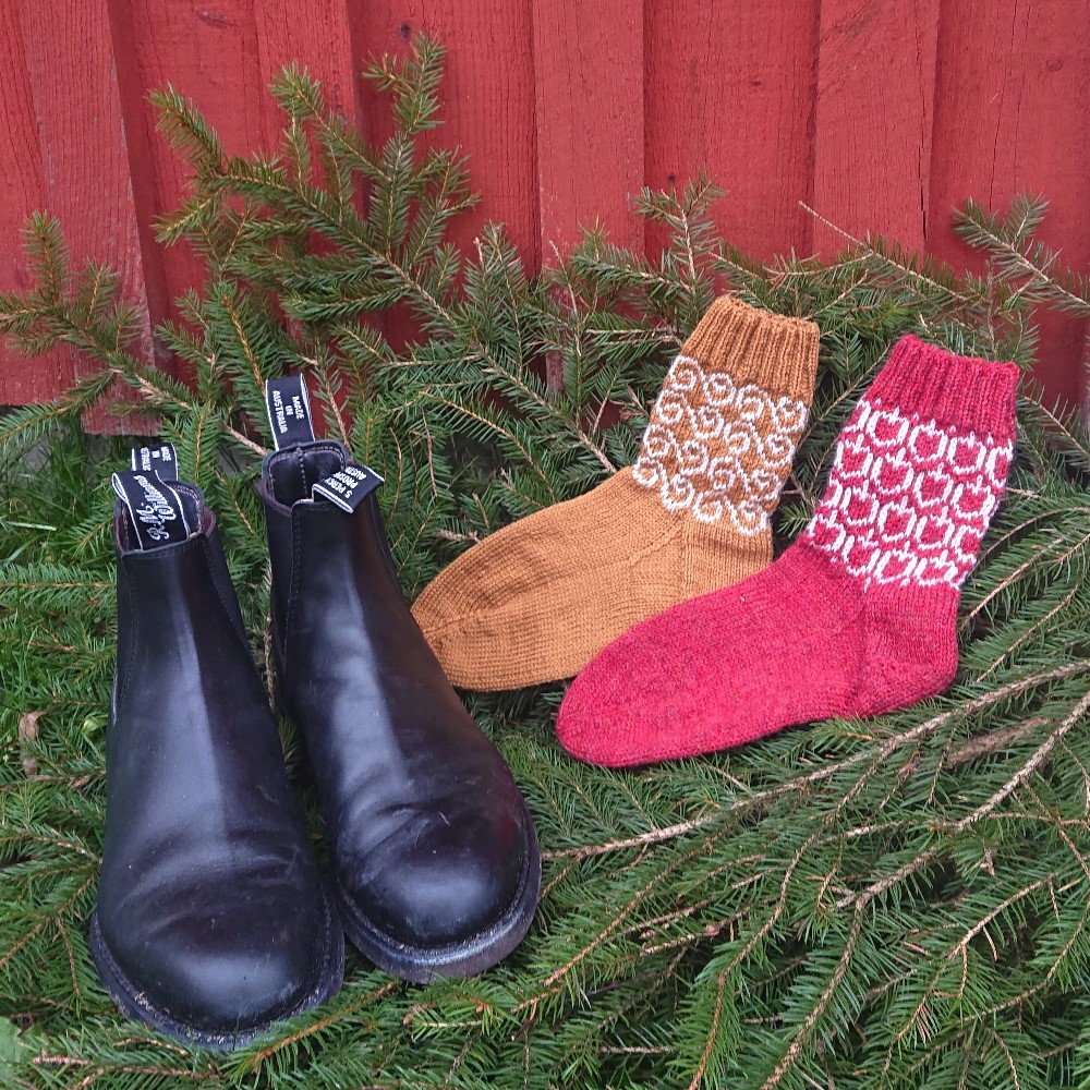 CHRISTMAS SOCKS, JULÄPPLE, SAFFRAN & GRAN, PAPPERSMÖNSTER
