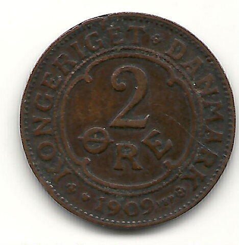 Danmark 2 öre 1909 nära 1
