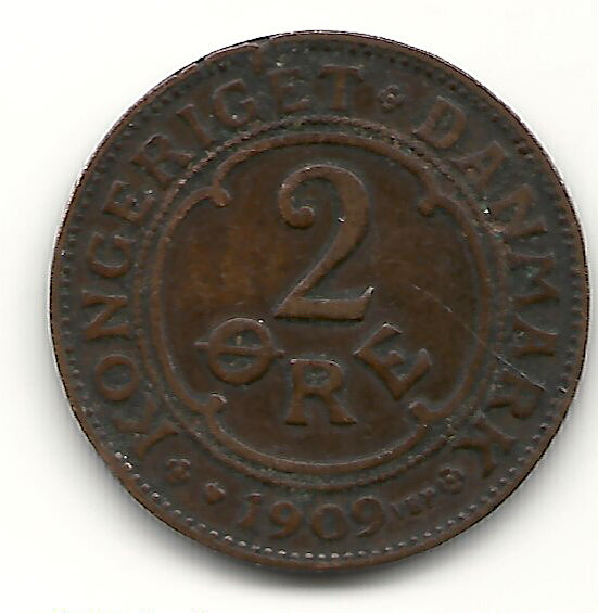 Danmark 2 öre 1909 nära 1