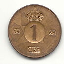 1 öre 1963 flagad stamp 1+