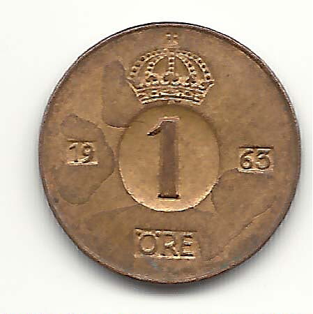 1 öre 1963 flagad stamp 1+