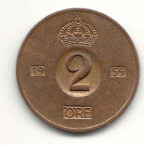2 öre 1959 klump i 2:an 1+