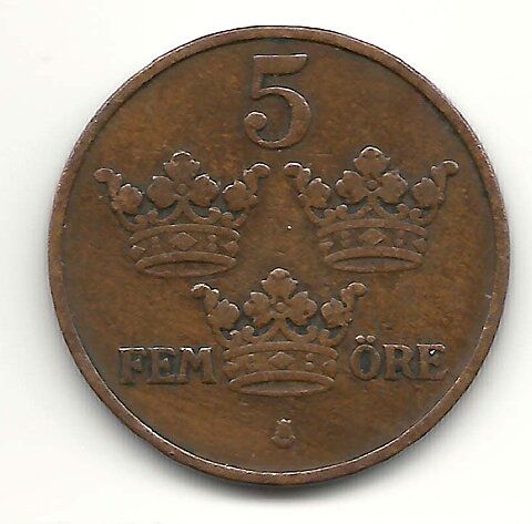 5 öre 1909 stort kors 1?/1