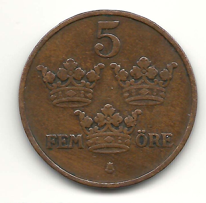5 öre 1909 stort kors 1?/1