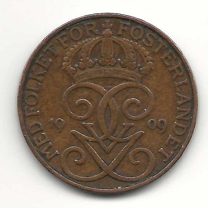 5 öre 1909 stort kors 1?/1