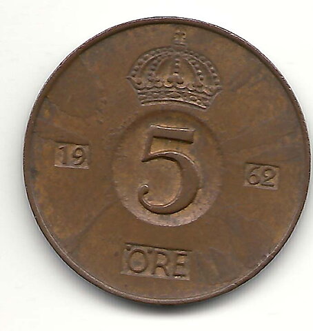 5 öre 1962 flagad stamp på båda sidorna 1+