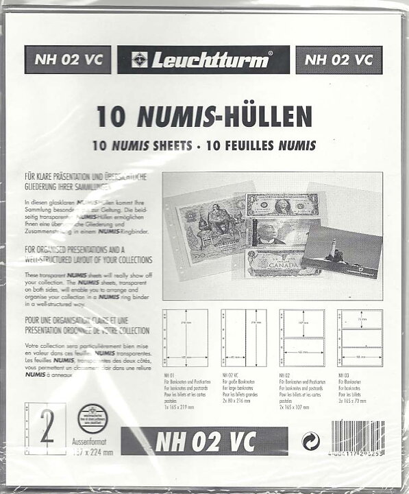 NUMIS 2VC - Klara blad med 2 vertikala fickor (10-pack)