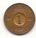 1 öre 1963 flagad stamp 1+/01