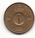 1 öre 1955 flagad stamp god 1+