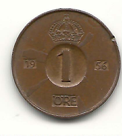 1 öre 1956 flagad stamp på båda sidorna 1+