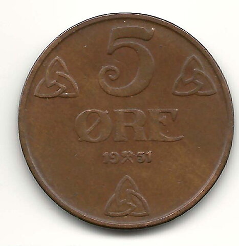 Norge 5 öre 1951 god 1