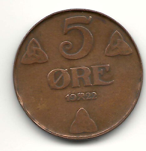 Norge 5 öre 1922 1?/1