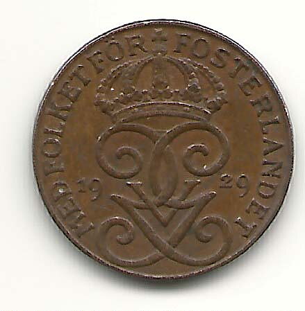 1 öre 1929 rak 2:a nära 1+
