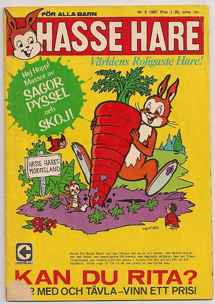 Hasse Hare 1967 Nr 3 GD Bit Saknas Framsida/Ifyllda Uppgifter