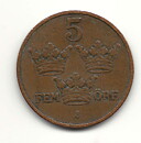 5 öre 1909 stort kors 1?/1