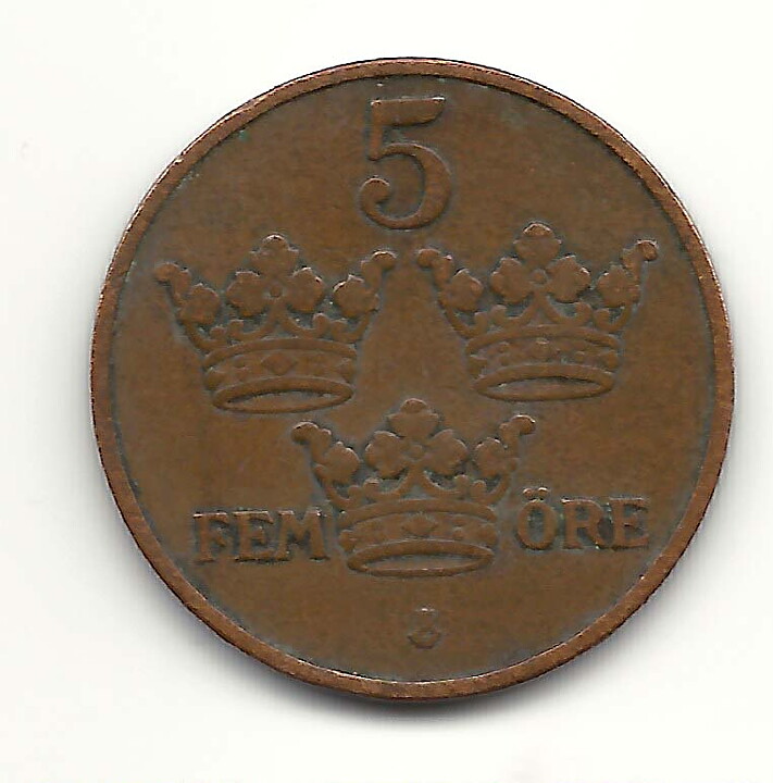 5 öre 1909 stort kors 1?/1