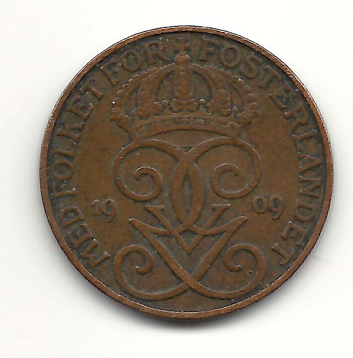 5 öre 1909 stort kors 1?/1