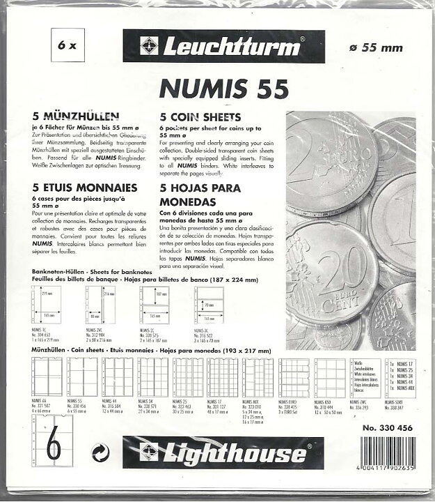 NUMIS 55 - Blad med 6 st fack Ø 55 mm (5-pack)