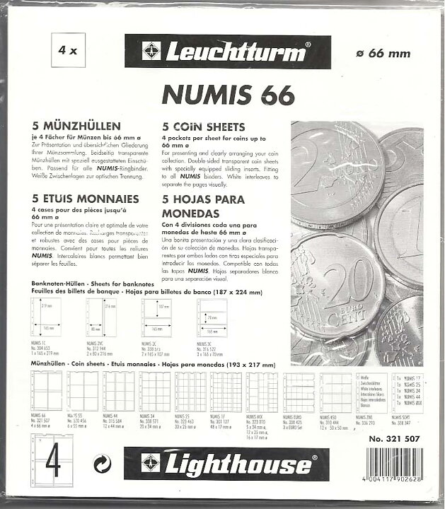 NUMIS 66 - Blad med 4 st fack Ø 66 mm (5-pack)